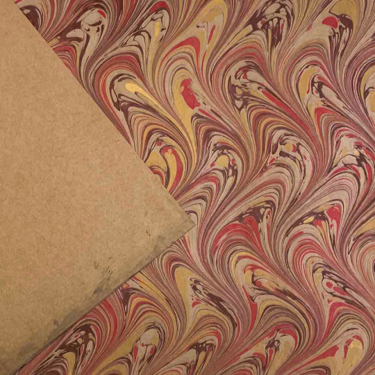 Hand Marbled Paper Combed Nonpareil Pattern in Reds + Gold ~ Berretti Marbled Arts